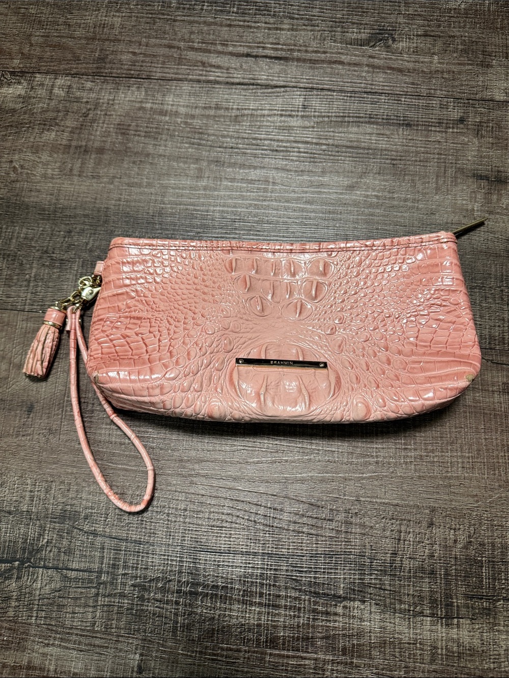 Brahmin Pink Croc-Embossed Wristlet